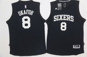 Maillot De Basket Philadelphia 76ers Jahlil Okafor 8 All Noir and Blanc Characters